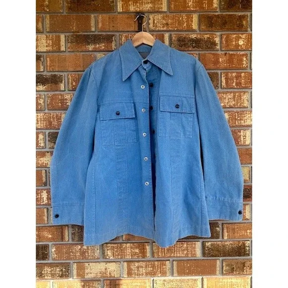 Vintage Blue Denim 2 Piece Set Shirt Jacket and Wide Leg Pants Mens Medium - Picture 5 of 7